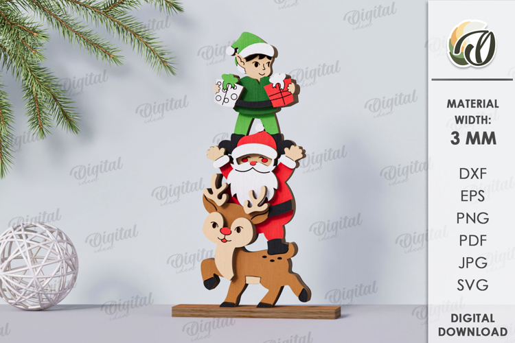 Triple Christmas Stand Laser Cut. Christmas Decor SVG