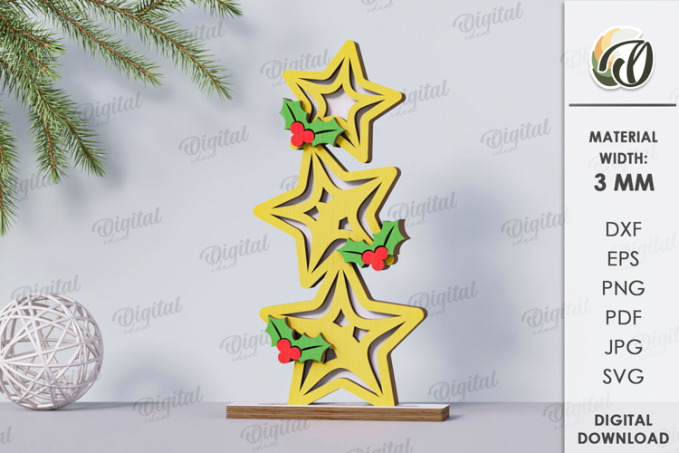 Triple Christmas Stand Laser Cut. Christmas Decor SVG