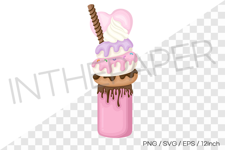 Donut pink monster milkshake PNG EPS SVG vector illustration example image 1