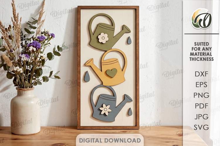 Triple Watering Can Wall Decor Laser Cut. Rustic Home sign