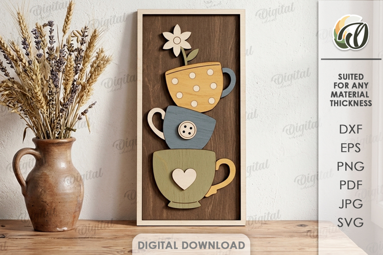 Triple cup Wall Decor Laser Cut. Rustic Home sign SVG