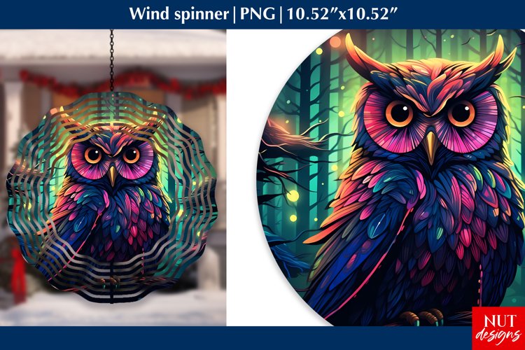 Owl wind spinner Owl round Halloween windspinner sublimation example image 1