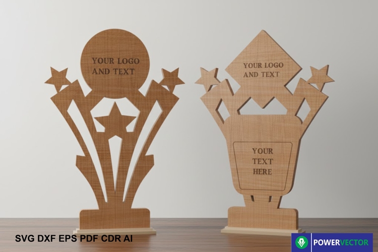 Wooden Trophy Awards with Star Design Laser Cut Pattern