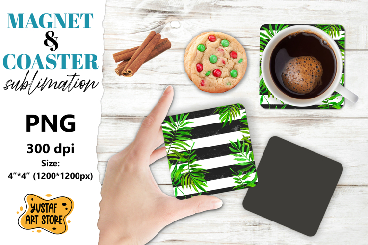 Tropical leaves magnet/coaster sublimation.