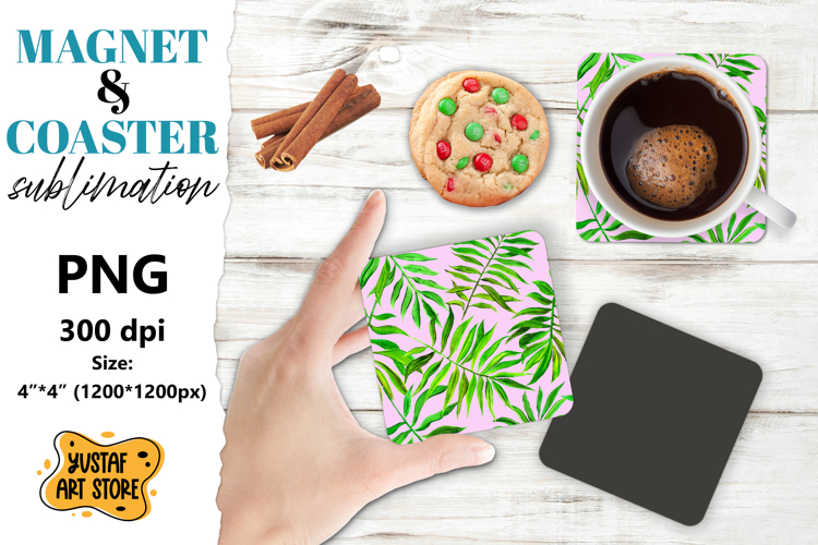 Tropical leaves magnet/coaster sublimation.