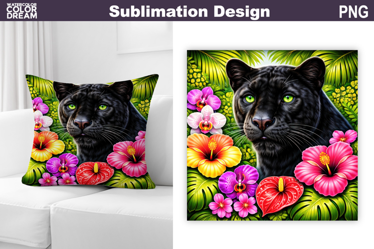 Black Panther Tropical Floral | Jungle Sublimation Design