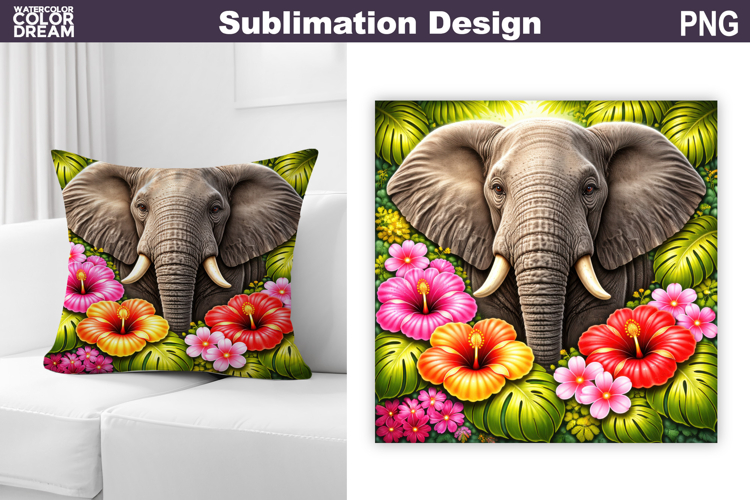 Elephant Tropical Floral PNG | Jungle Wildlife Sublimation