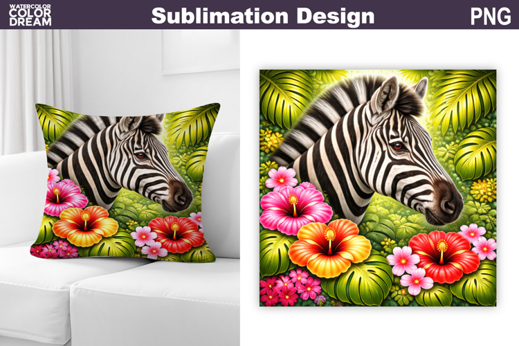 Zebra Tropical Floral PNG | Jungle Wildlife Sublimation