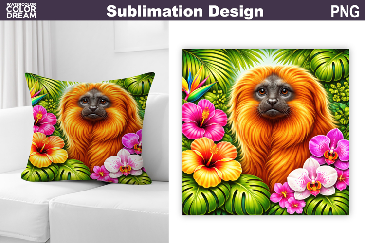Golden Lion Tamarin Tropical PNG | Jungle Floral Sublimation