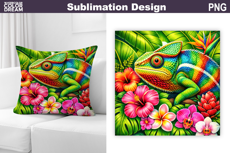Colorful Chameleon Tropical PNG | Exotic Jungle Sublimation
