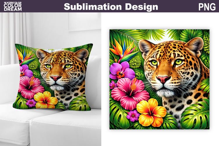 Tropical Leopard Floral PNG | Jungle Wildlife Sublimation