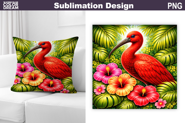 Scarlet Ibis Tropical Floral PNG | Exotic Bird Sublimation