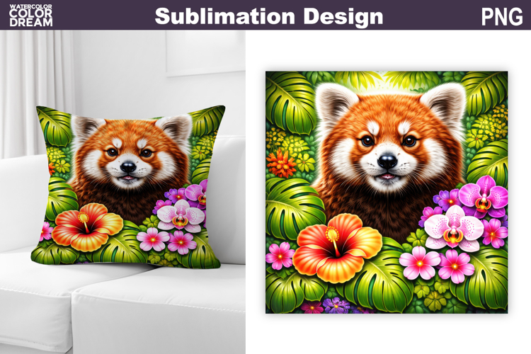 Red Panda Tropical Floral PNG | Cute Jungle Sublimation