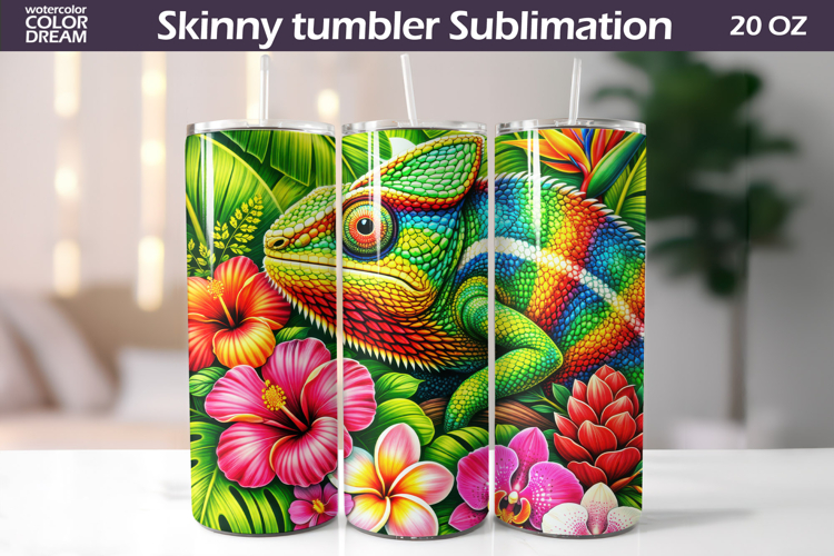 Chameleon Tumbler Wrap | Tropical Floral Sublimation