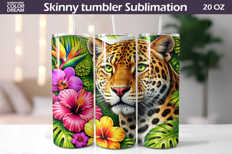 Jaguar Tumbler Wrap | Tropical Floral Sublimation