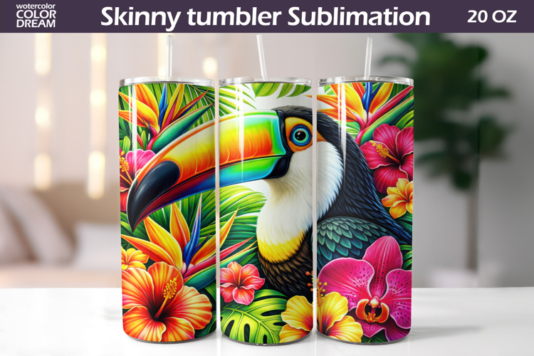 Toucan Tumbler Wrap | Tropical Floral Sublimation