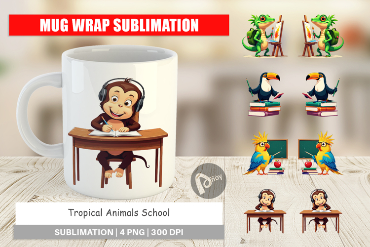Mug Wrap Tropical School Animals