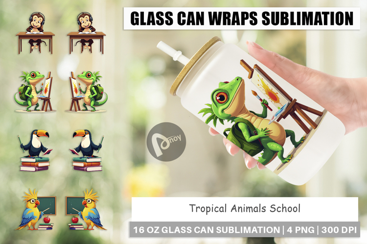 Glass Can Tropical School Animals