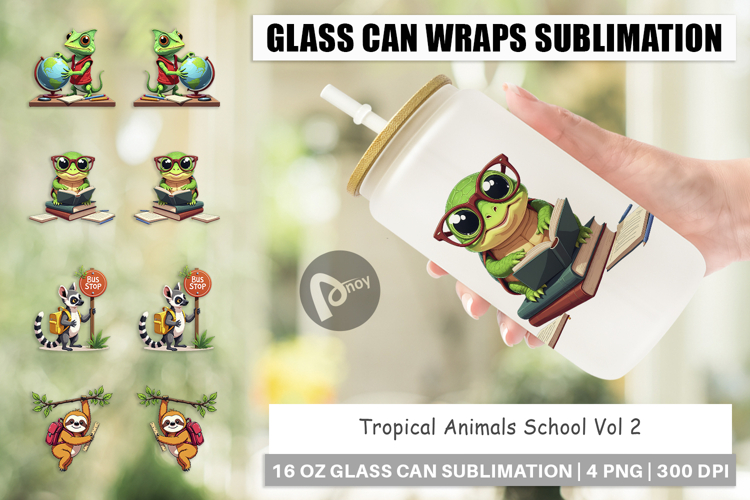 Glass Can Tropical School Animals