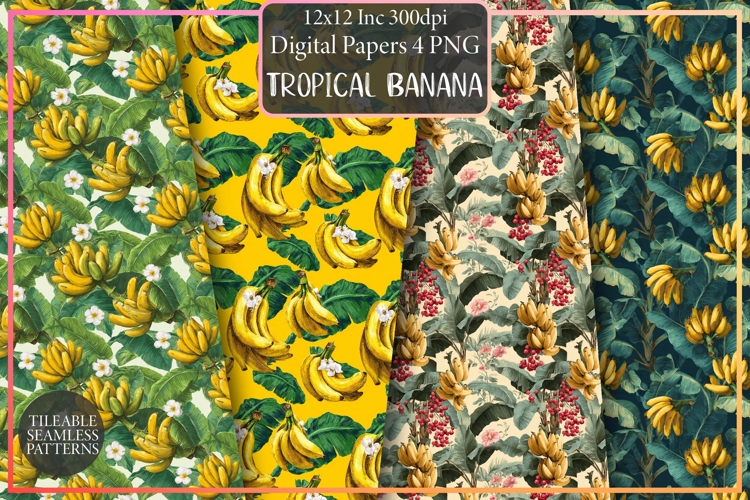 Tropical Banana Seamless Patterns