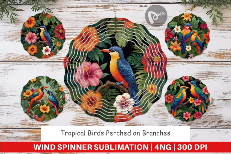 Wind Spinner Tropical Birds Perched