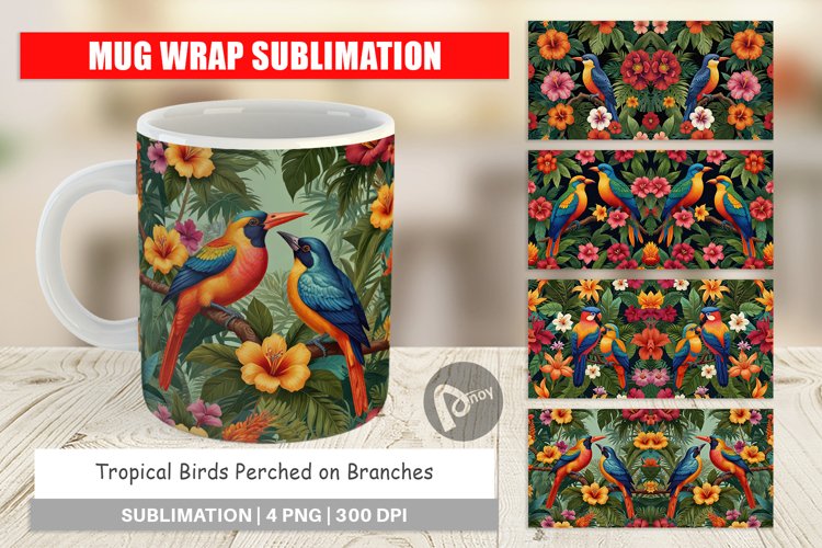 Mug Wrap Design Tropical Birds Perched