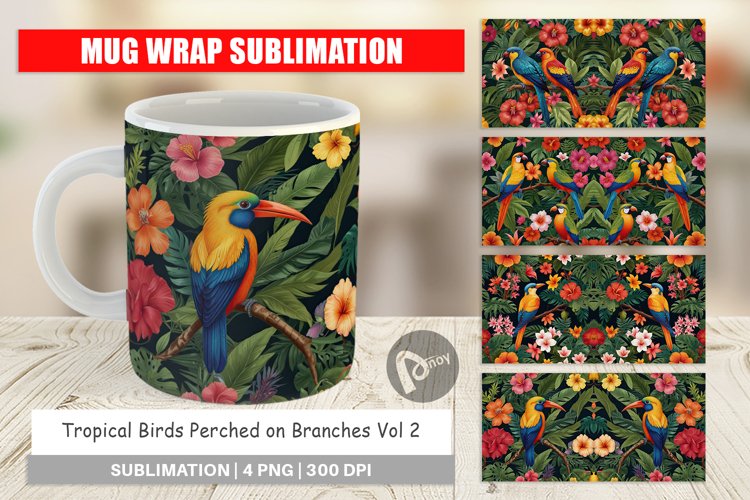 Mug Wrap Design Tropical Birds Perched