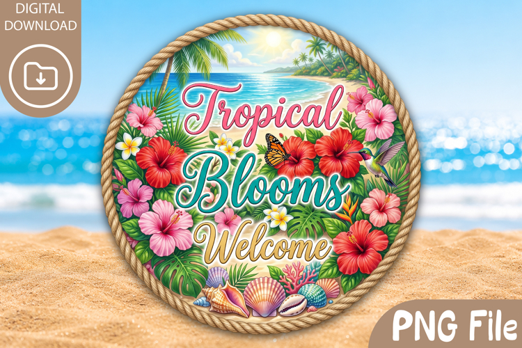 Tropical Blooms Welcome PNG - Round Summer Coaster Design
