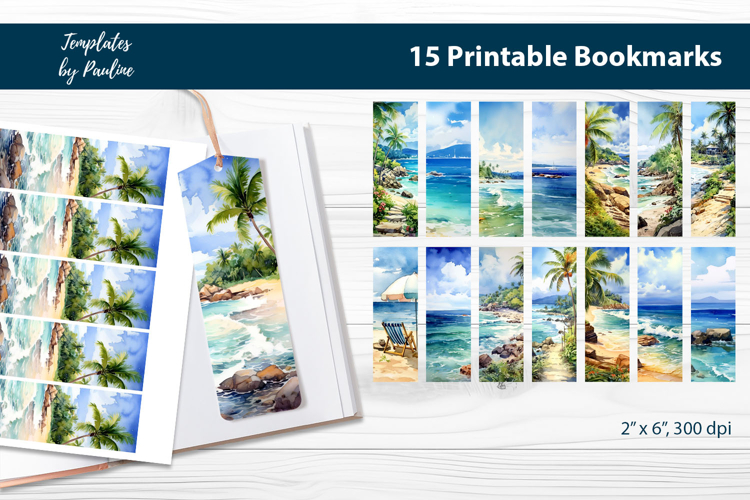 Tropical Seashore Bookmark Bundle, Printable Bookmark