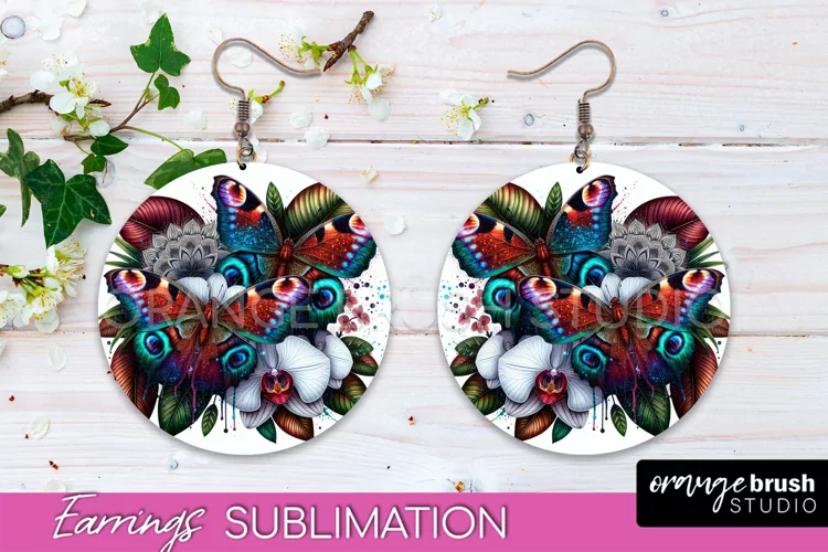 Butterfly Earrings Sublimation - Flower Round Earrings