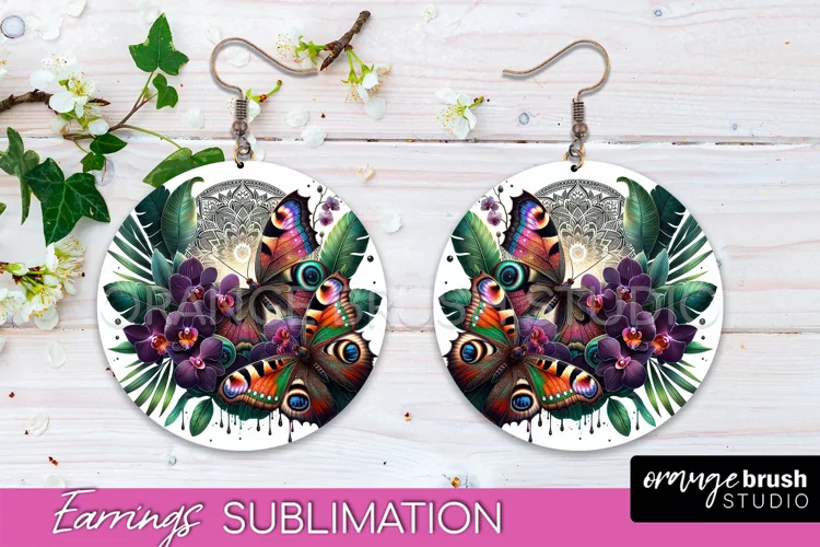 Butterfly Earrings Sublimation - Flower Round Earrings