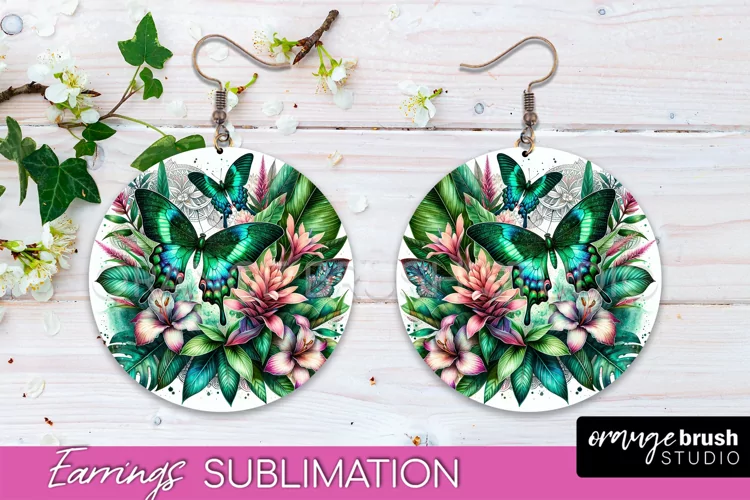 Butterfly Earrings Sublimation - Flower Round Earrings