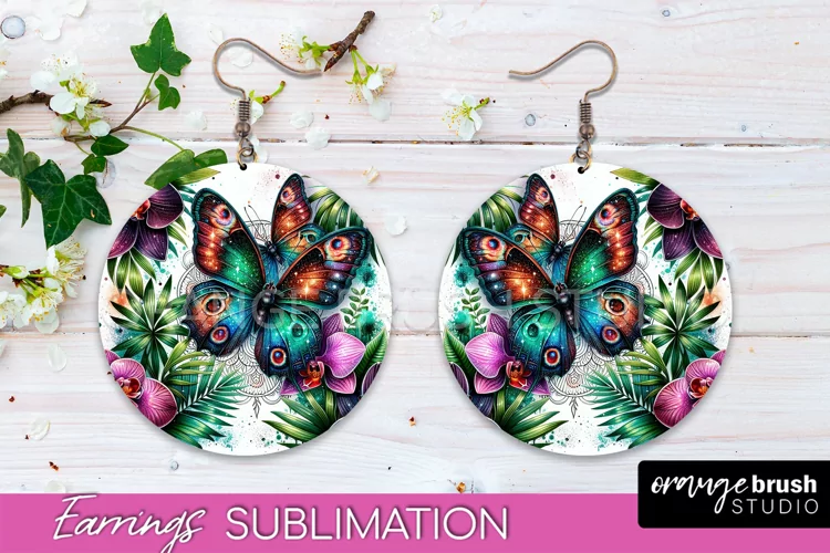 Butterfly Earrings Sublimation - Flower Round Earrings