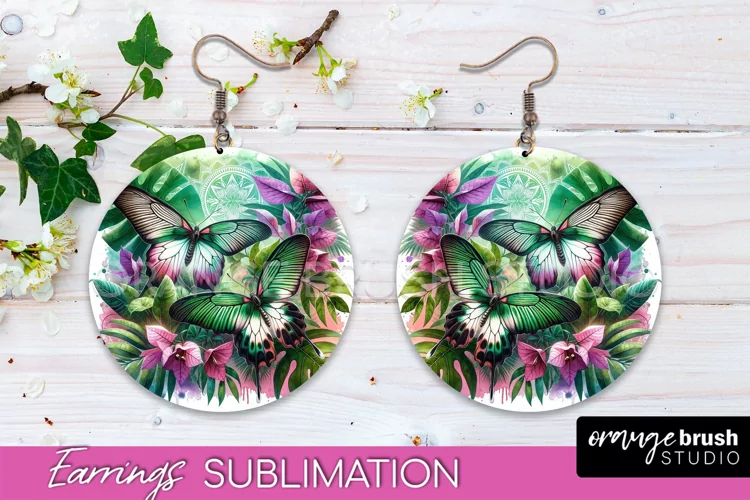Butterfly Earrings Sublimation - Flower Round Earrings