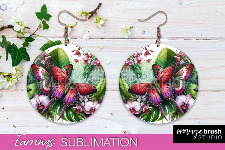 Butterfly Earrings Sublimation - Flower Round Earrings