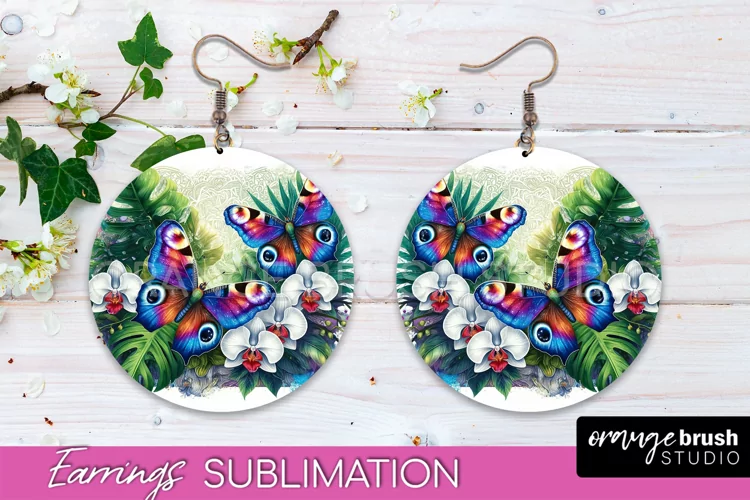 Butterfly Earrings Sublimation - Flower Round Earrings