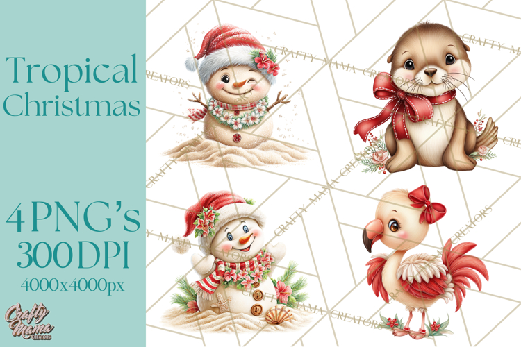 Tropical Christmas Clipart PNG, Surfing Santa Beach Holiday