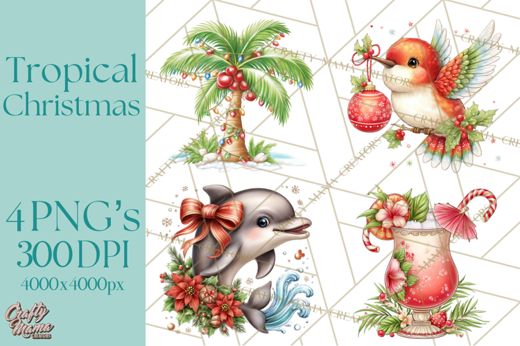 Tropical Christmas Clipart PNG, Surfing Santa Beach Holiday