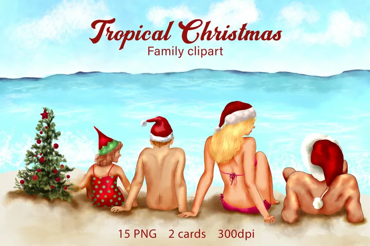 Tropical Christmas family clipart Summer Xmas family creator