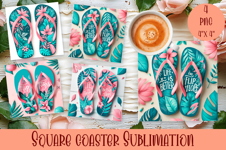 Cute tropical Square Coaster Summer Sublimation Design