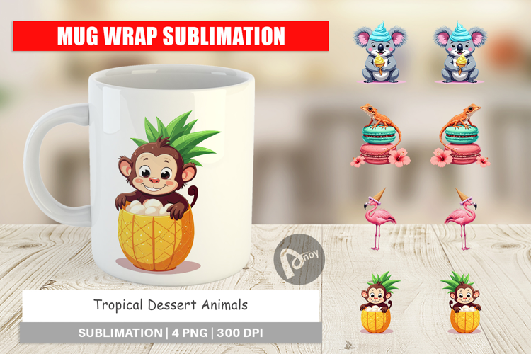 Mug Wrap Tropical Dessert Animals