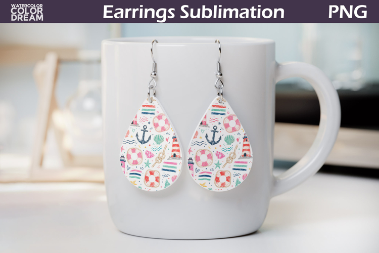 Nautical Teardrop Earrings | Beach Earrings Sublimation