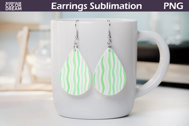 Green Stripe Teardrop Earrings | Pastel Earrings Sublimation