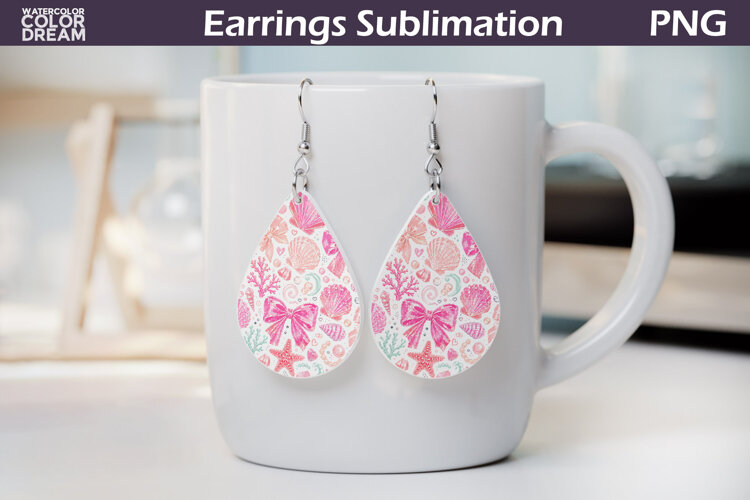 Seashell Bow Teardrop Earrings | Beach Earrings Sublimation example image 1