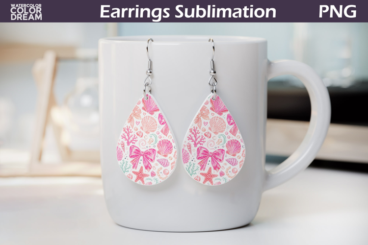 Seashell Bow Teardrop Earrings | Beach Earrings Sublimation