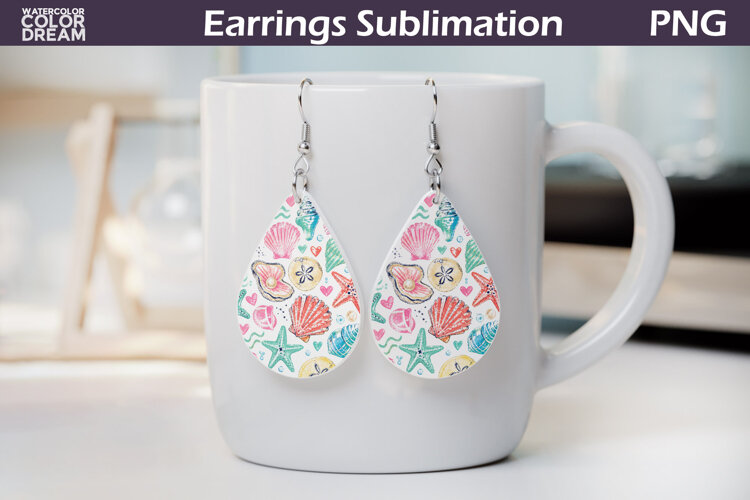 Seashell Teardrop Earrings | Beach Earrings Sublimation example image 1