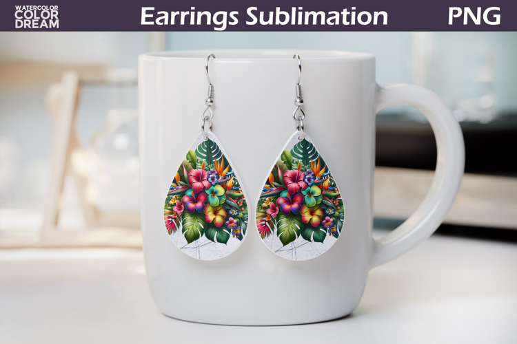 Tropical Flower Teardrop Earrings | Tropical Floral Earrings