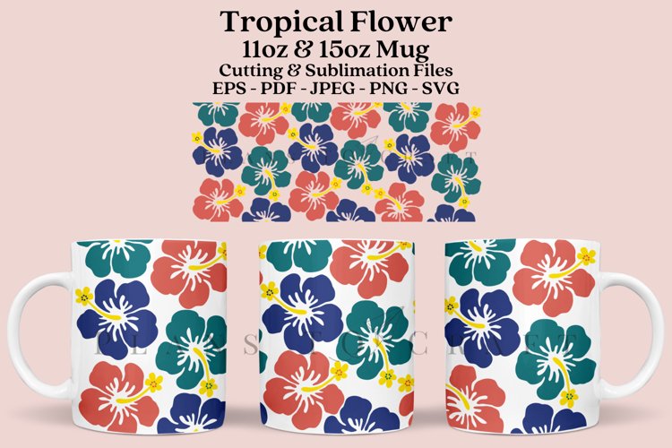 Tropical Flower Mug Sublimation Wrap 11oz - 15oz