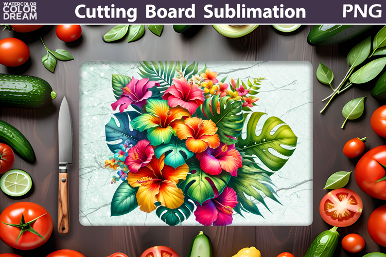Tropical Flowers Cutting Board | Floral Sublimation