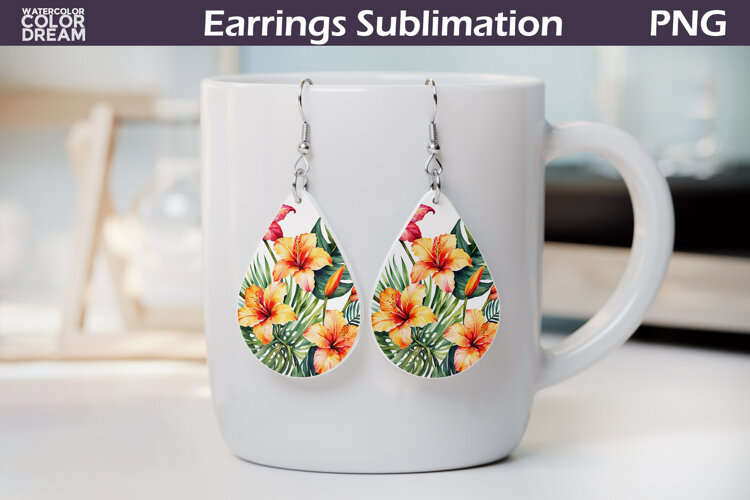 Tropical Flower Teardrop Earrings | Tropical Floral Earrings example image 1
